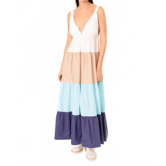 NEW AREA STARS colorblock tiered maxi dress in multi - Picture 1 of 4